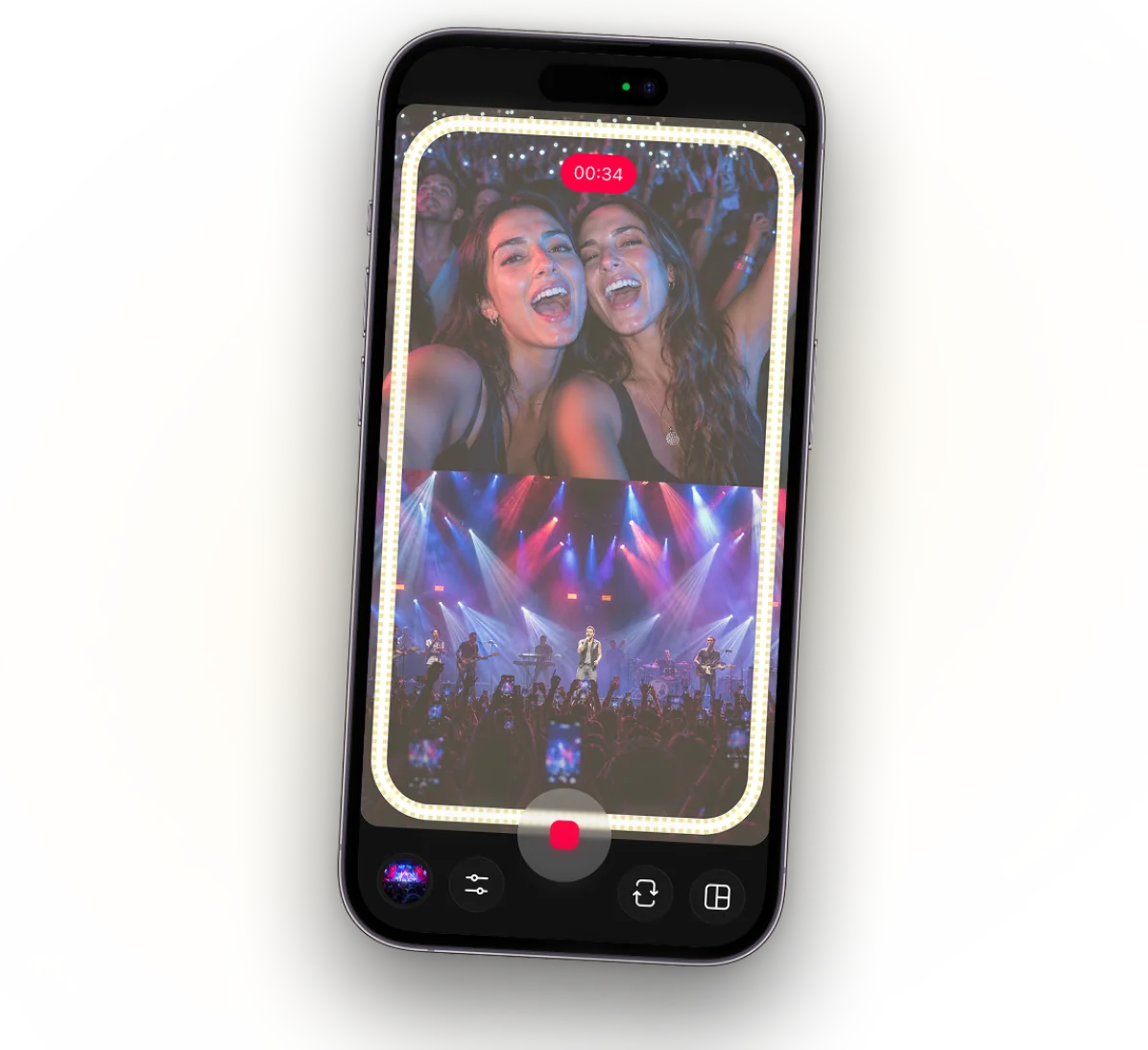 Tango lighting a face at night with its on-screen ring light